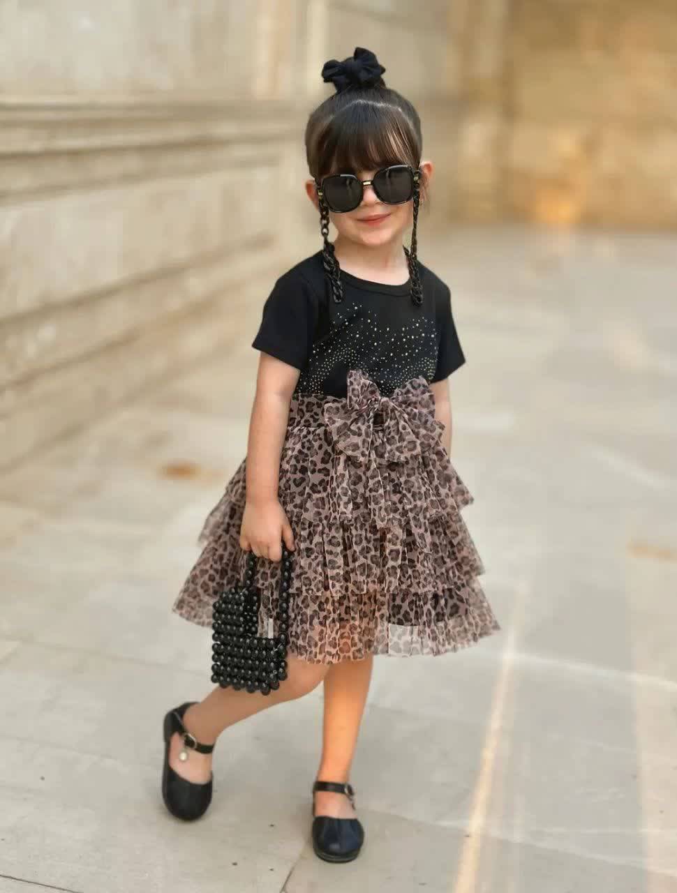 ست کراپ و دامن دخترانه پلنگی کد ۲
