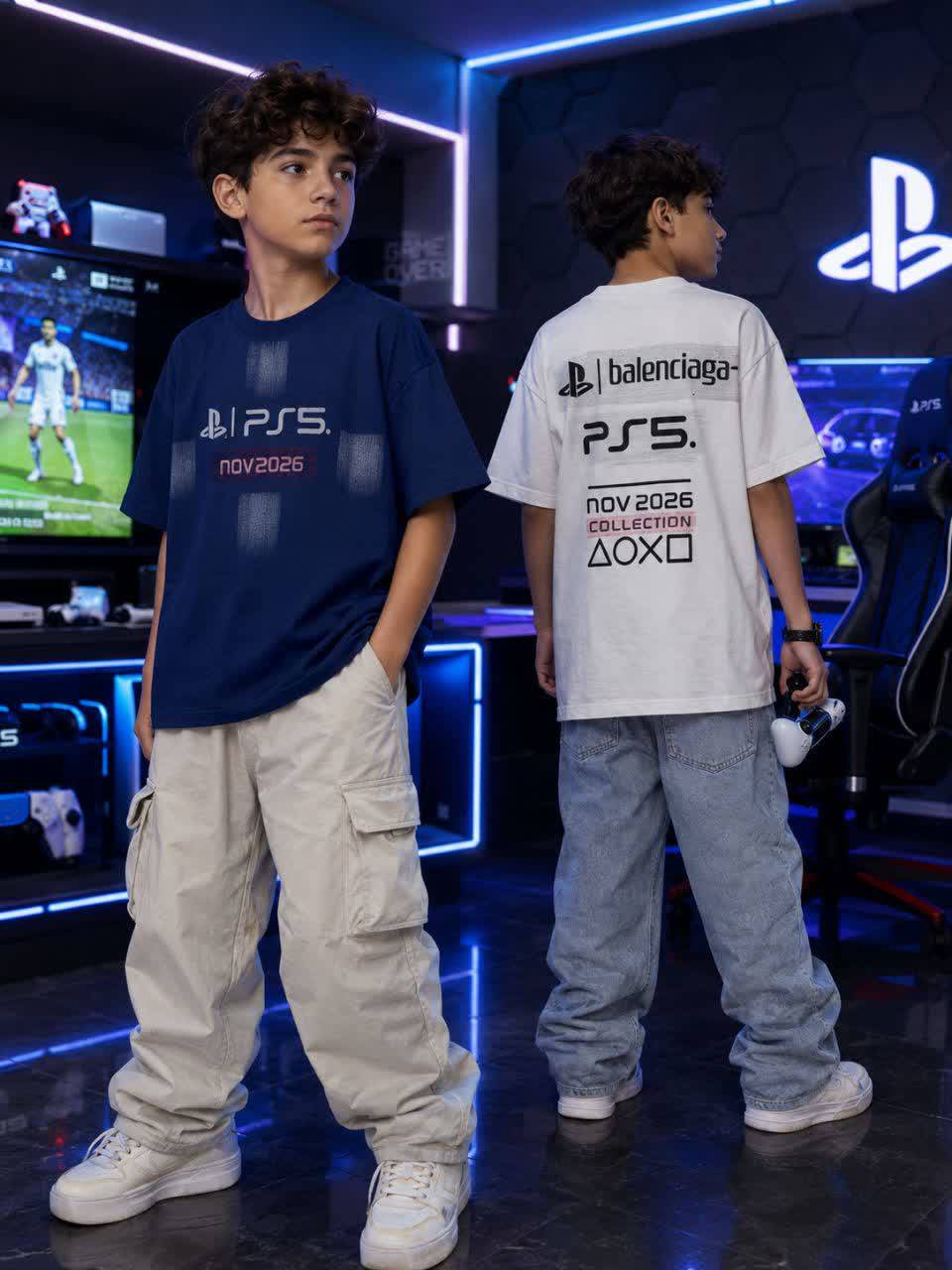 🎮🔥 استایل گیمرها اینجاست! taher تیشرت PS5 با تنپوش باکسی و چاپ خاص لاکردار دوطرف  کد۱۸