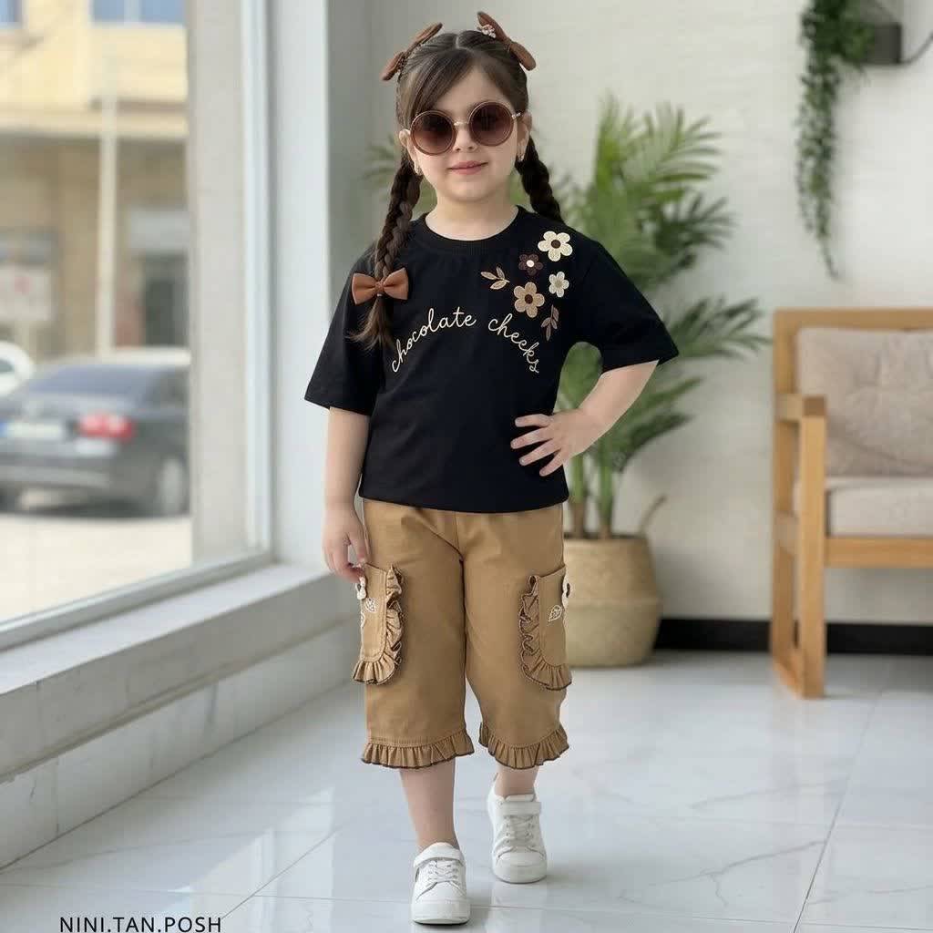ست تیشرت شلوارک جذاب محرمی مدل پنج گل کد۱۰۵۵