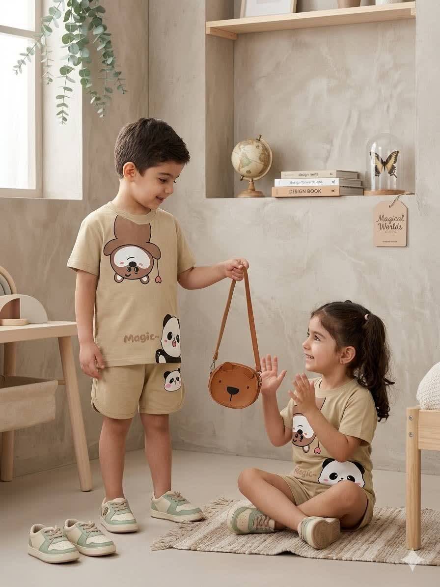 ست تیشرت شلوارک پاندا وتدی تابستانه کد۱۰۹۲