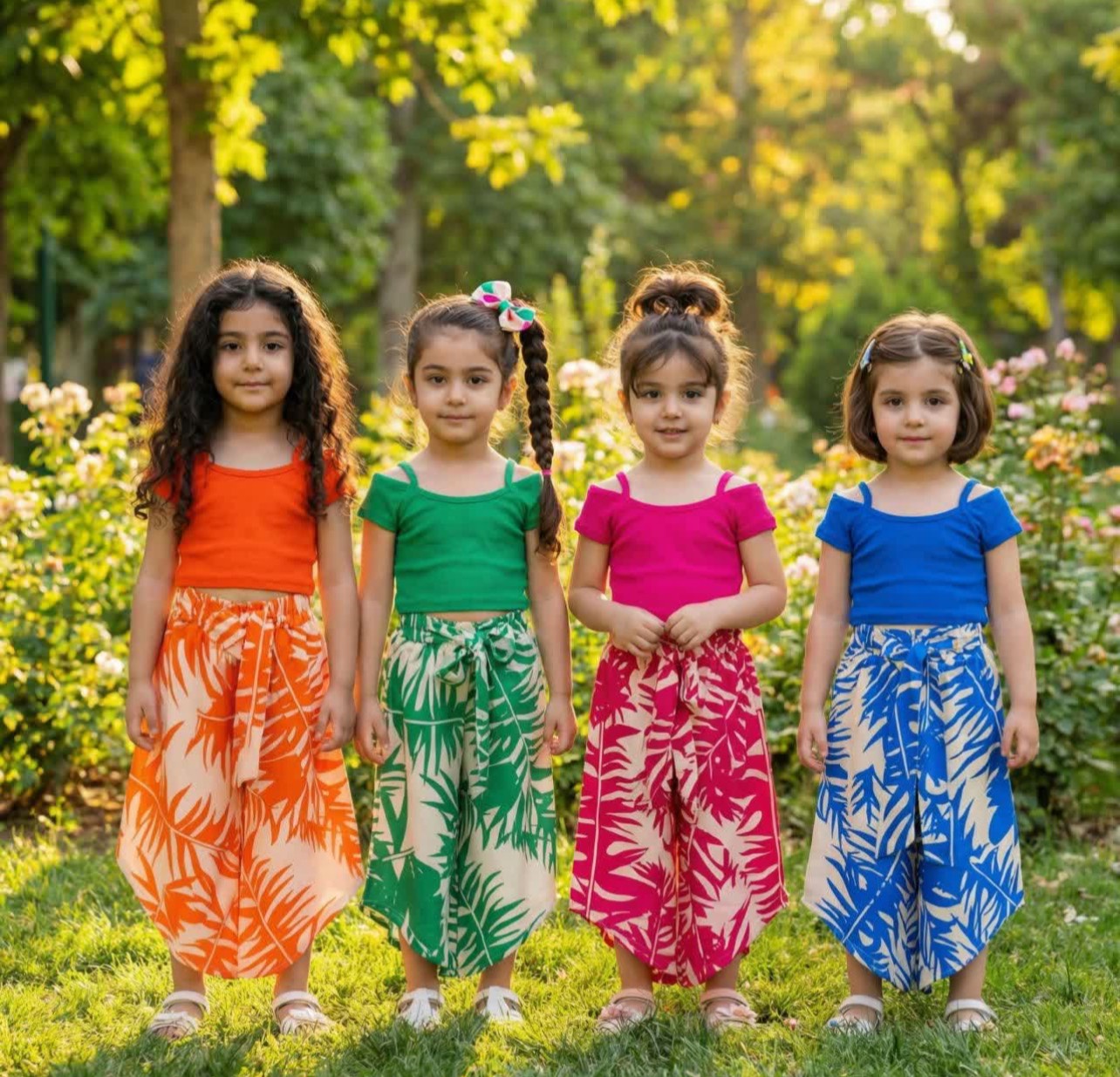 دوتیکه ست ساحلی کراپ شلوار دخترانه کد۵۱۸