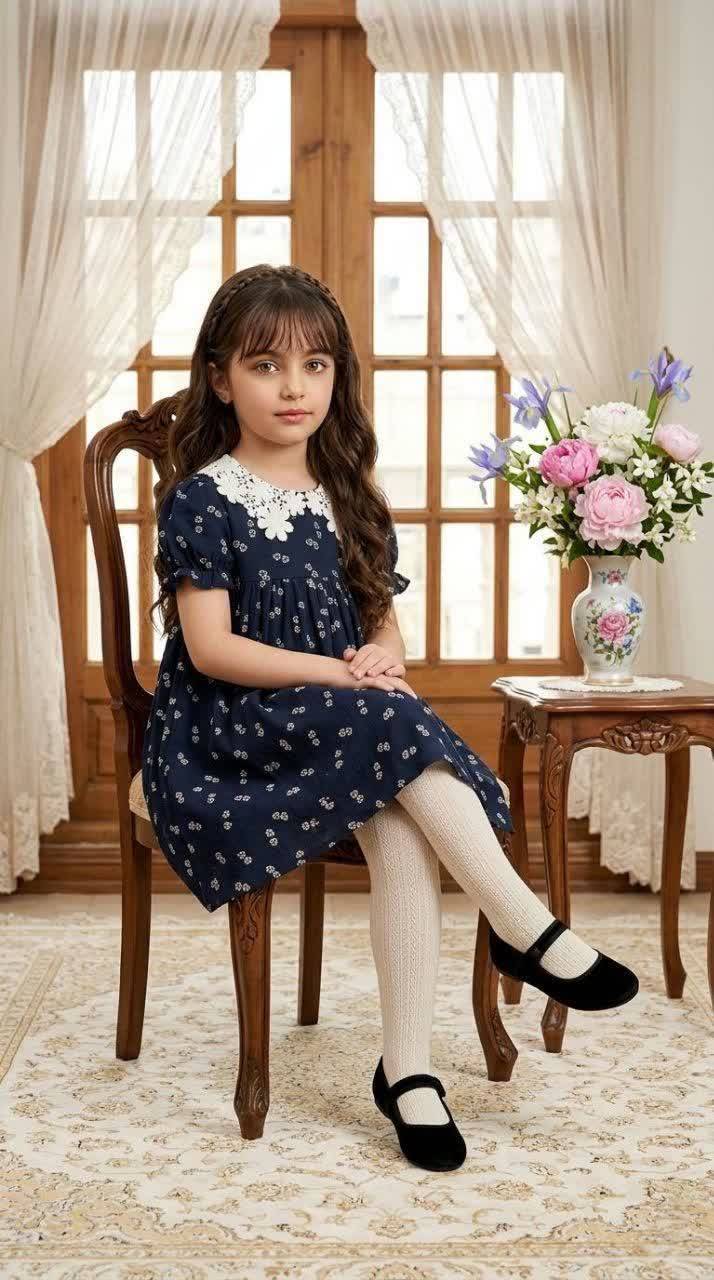 پیراهن دخترانه  باگلهای ریزدلبرونه جنس پفکی کد۱۱۲۴