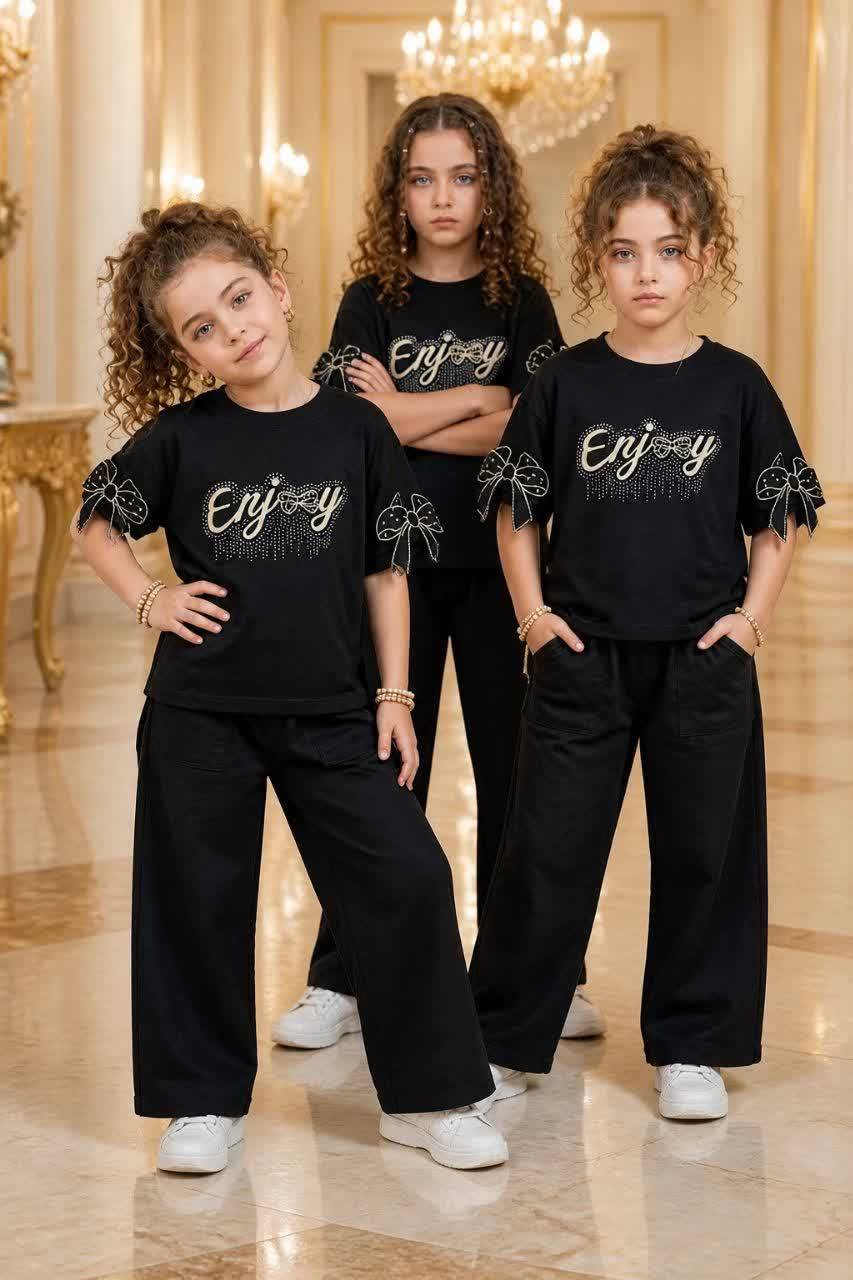 ست کراپ شلوار جذاب آستین پاپیون Enjoyکد۱۱۵۹