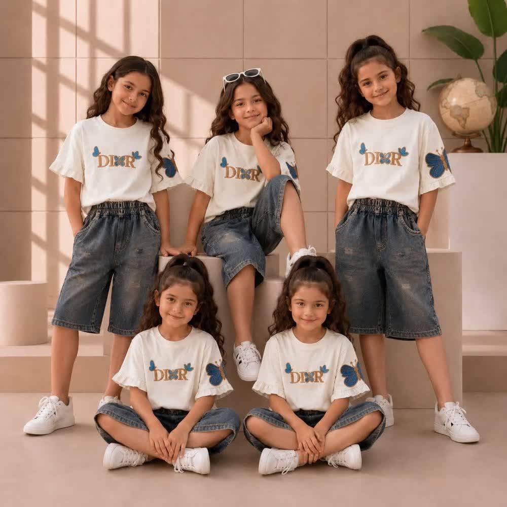 ست تیشرت شلوارک لئ دزجه۱ مدل دیورپروانه ای کد۱۱۸۴