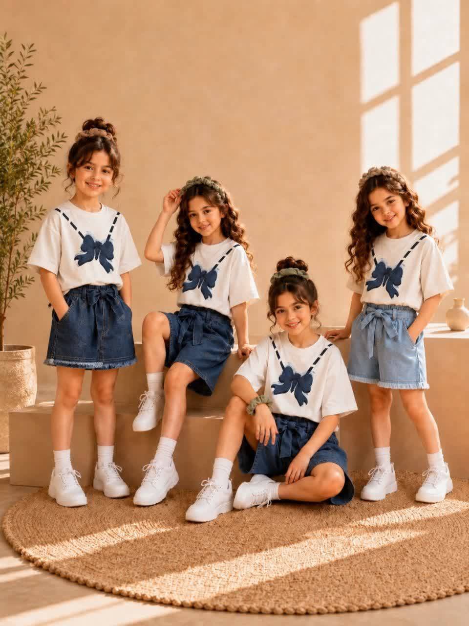 ست تیشرت شلوارک لی پاپیون مناسب۲تا ۹سال کد۱۱۹۰