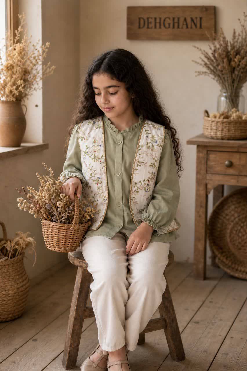 شومیز و  وست گلنار مناسب۹ تا ۱۲ سال کد۴۰