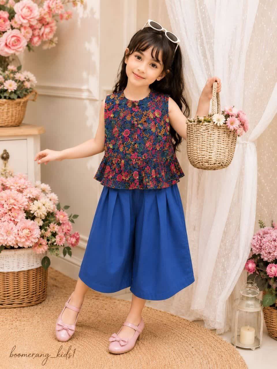 تاپ گلدارجذاب+دامن شلوارئ لنین فوق العاده خوش دوخت وباکیفیت کد۱۱۶۶