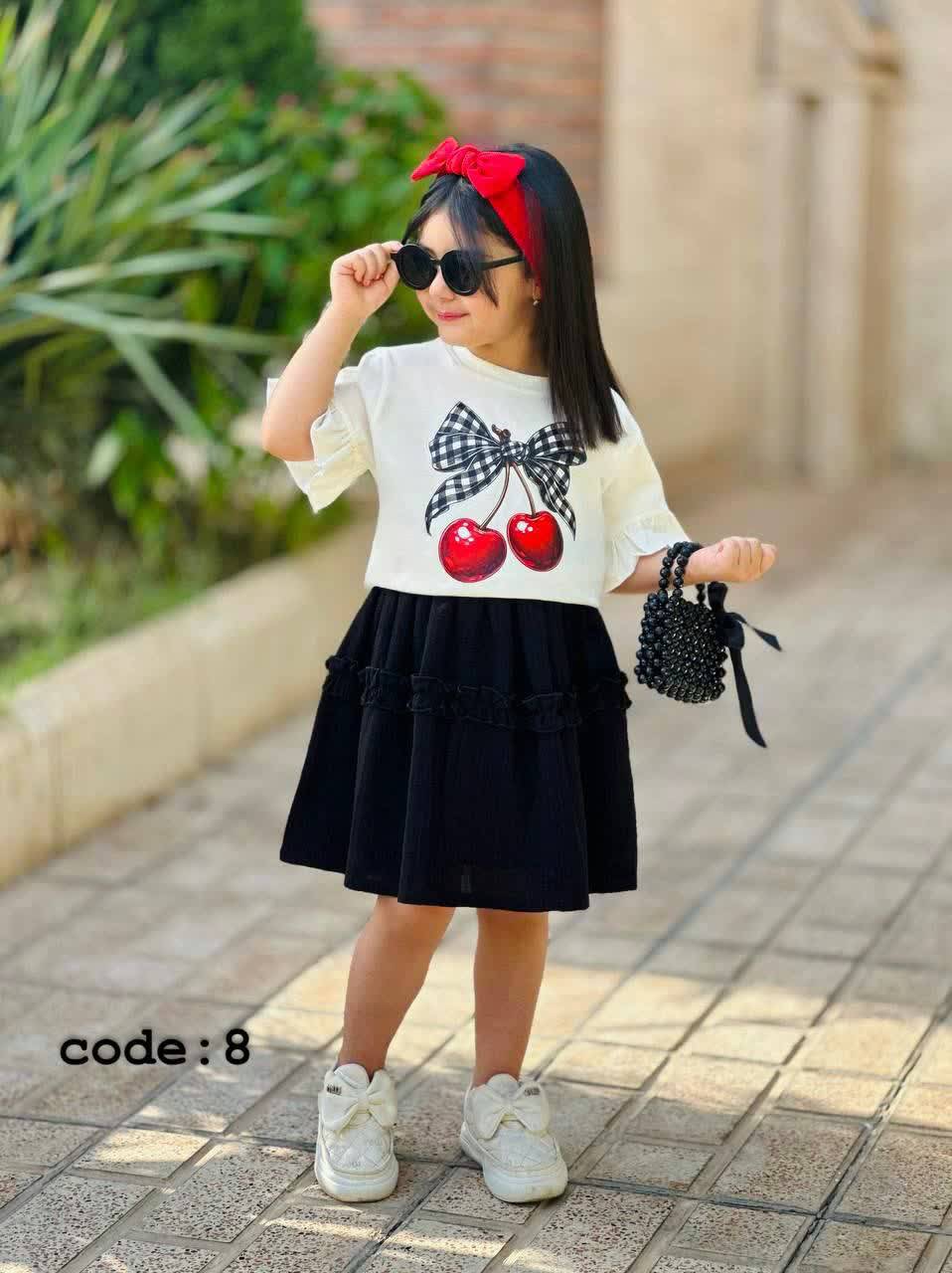 تیشرت دامن طرح گیلاس مناسب۴تا۹ سال کد۶۲