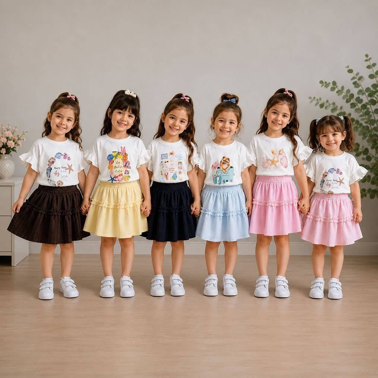 تیشرت دامن لنین پاسنیلئ آستردارمناسب۳تا۱۰سال کد۱۱۸۵