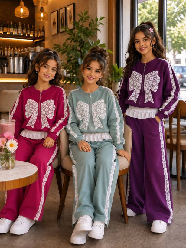 🎀🎀 ست سویشرت و شلوار دخترانه پاپیون گیپوری کد۸۳