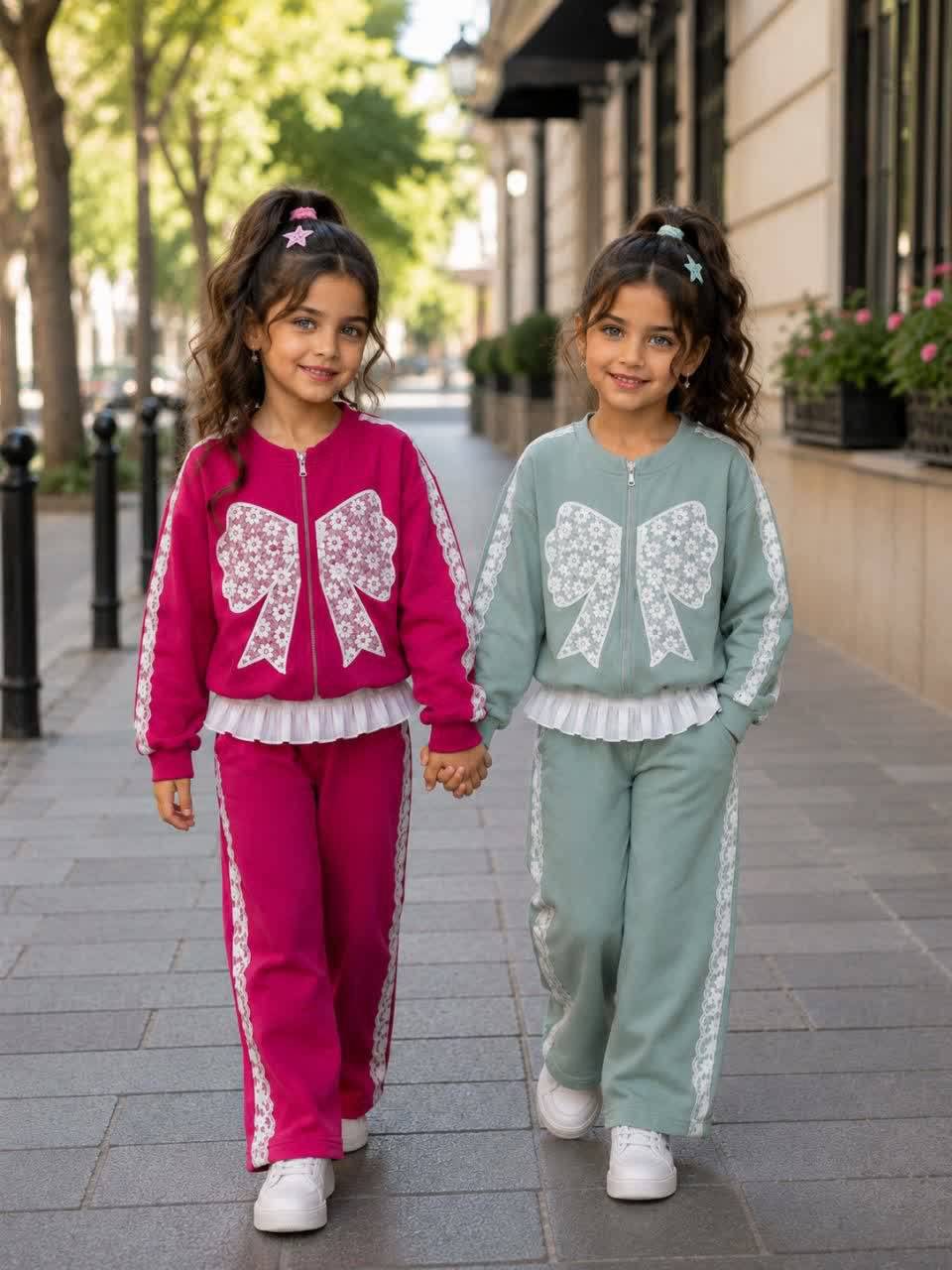 🎀🎀 ست سویشرت و شلوار دخترانه پاپیون گیپوری کد۸۳