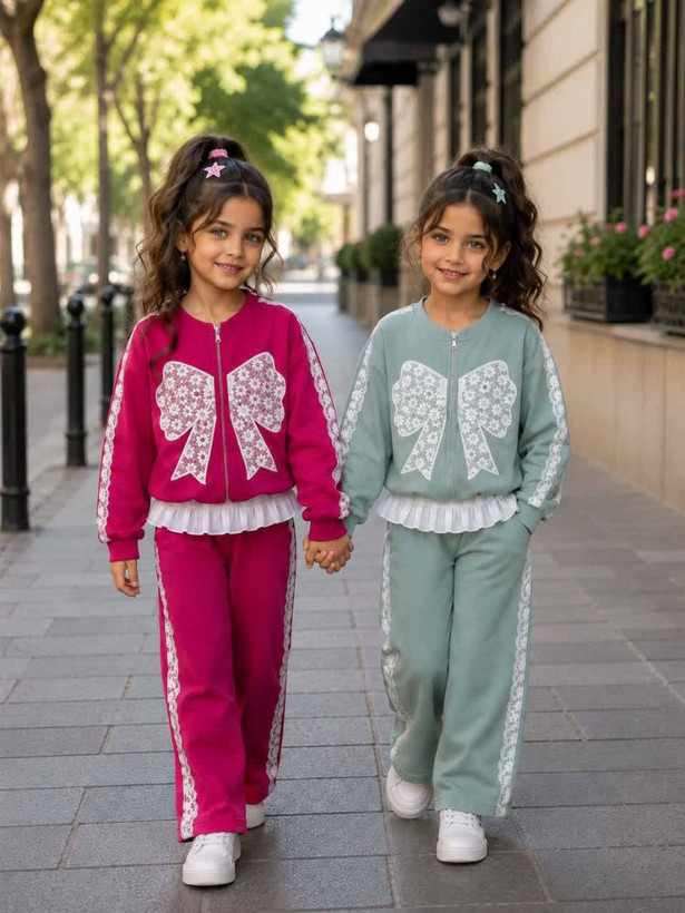 🎀🎀 ست سویشرت و شلوار دخترانه پاپیون گیپوری کد۸۳