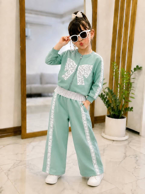 🎀🎀 ست سویشرت و شلوار دخترانه پاپیون گیپوری کد۸۳