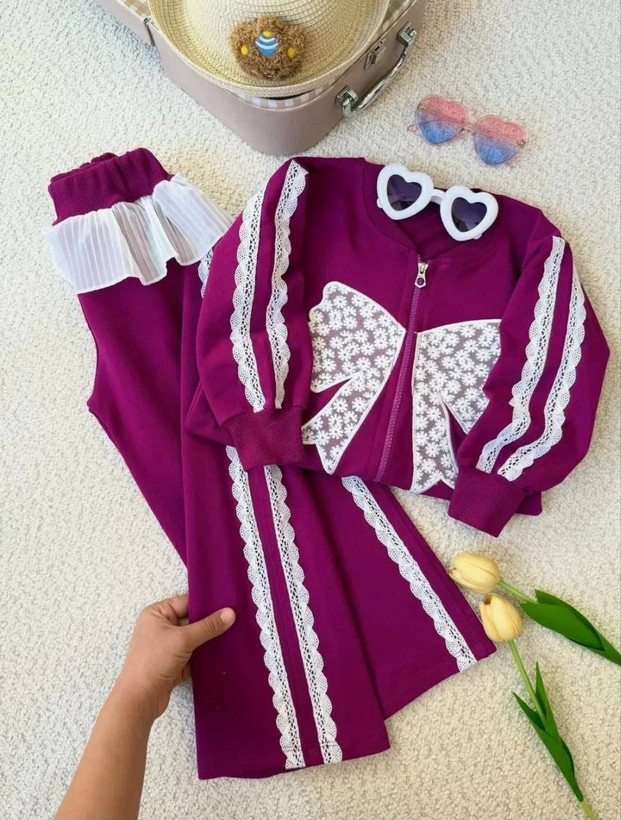 🎀🎀 ست سویشرت و شلوار دخترانه پاپیون گیپوری کد۸۳