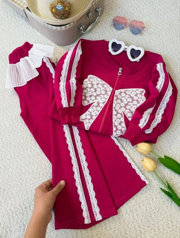🎀🎀 ست سویشرت و شلوار دخترانه پاپیون گیپوری کد۸۳
