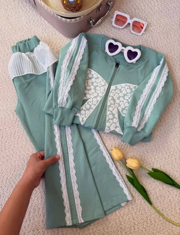 🎀🎀 ست سویشرت و شلوار دخترانه پاپیون گیپوری کد۸۳