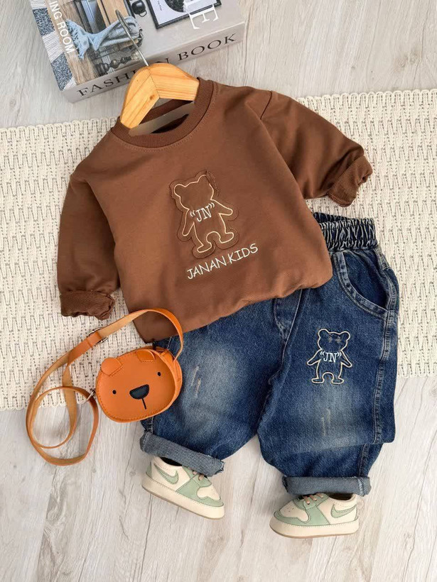 ست جین بلوزشوارجیب دارمناسب۲تا۸سال کد۱۱۰۲